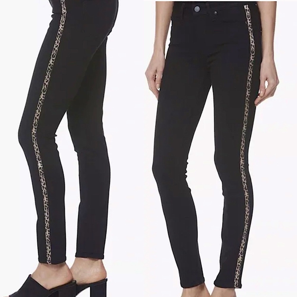 NWT PAIGE Hoxton Ankle high rise wild black leopard tuxedo stripe jeans 26 new